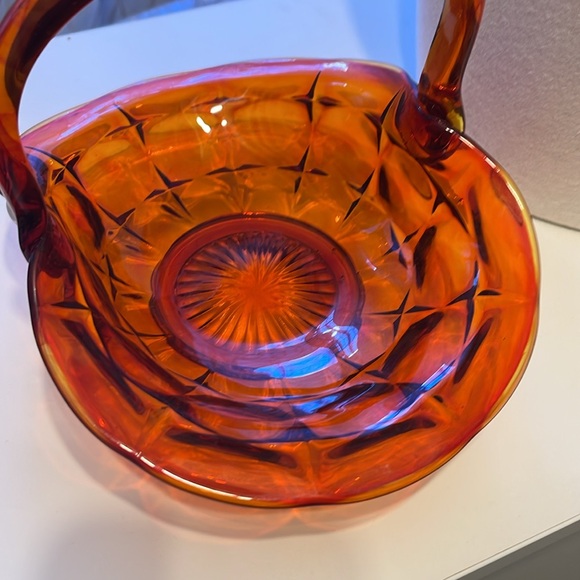 Vintage Tiara Indiana Constellation Red Amberina Large Art Glass Basket JD - Picture 6 of 7